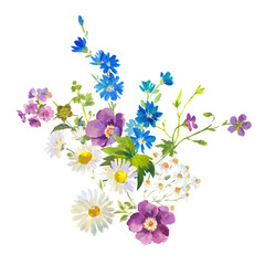 Watercolor Painting Style Wildflower Bouquet Colorful Floral Arrangement Illustration