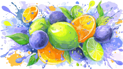 Vibrant Citrus and Plum Splash Painting