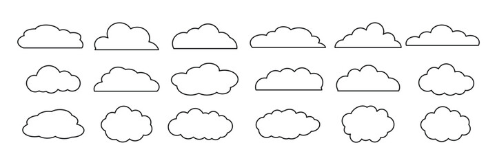 Silhouette and Line Cloud Icons Set – Versatile Vector for Weather, Sky and UI.