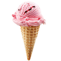 Pink ice cream scoop on a waffle cone