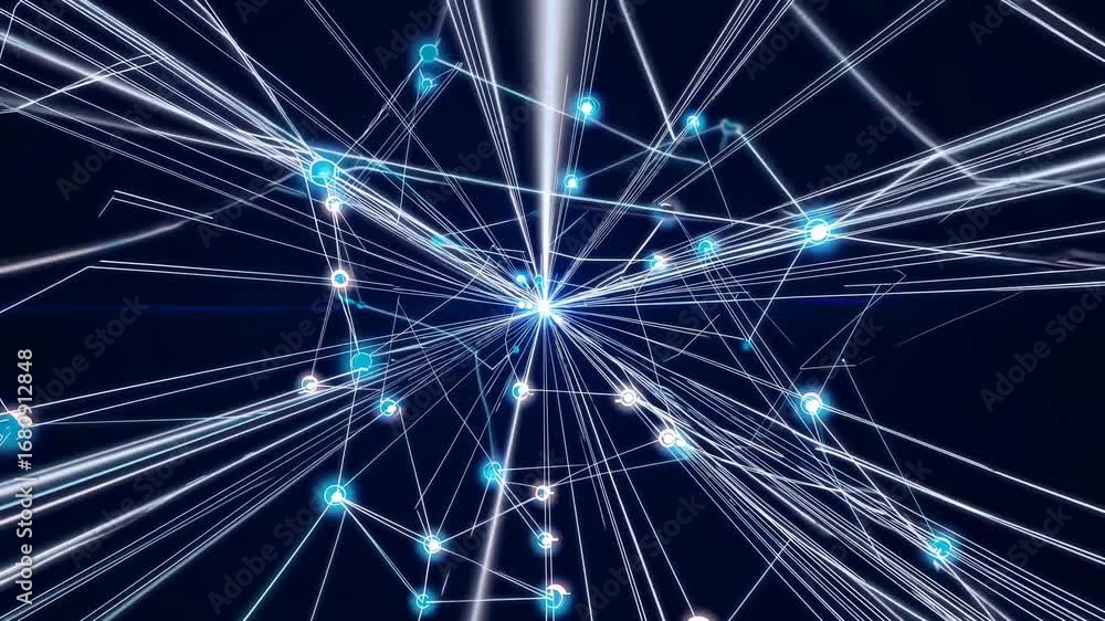 Poster dynamic video concept of cloud computing with a digital network theme. top-down angle highlights int