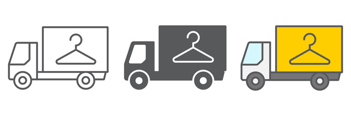 Laundry service delivery line icon, dry cleaning and vehicle, truck sign vector graphics, editable stroke linear icon, eps 10