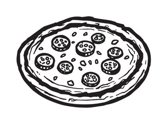 Sausage pizza Line Art Illustration