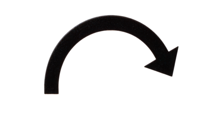 Black Glitter Curved Arrow on Transparent Background