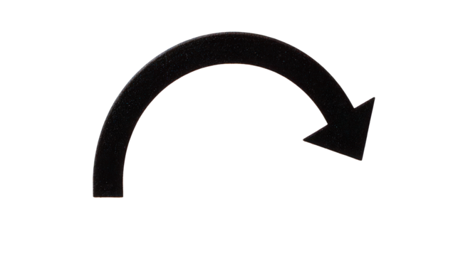 Black Glitter Curved Arrow on Transparent Background