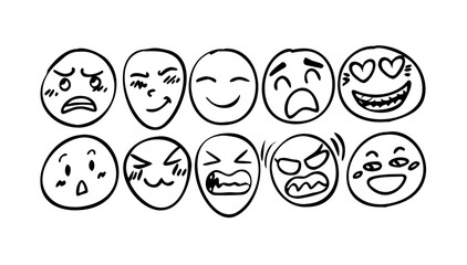 Obraz premium Black hand drawing doodle emojis hand drawn white