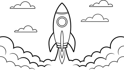 Illustration of a rocket launching into space with clouds around it