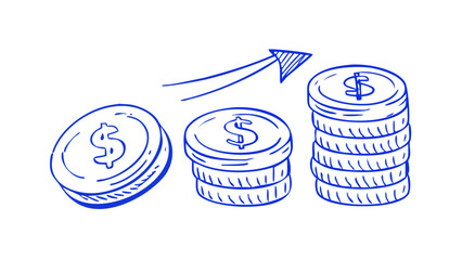 Blue coins and upward arrow money finance
