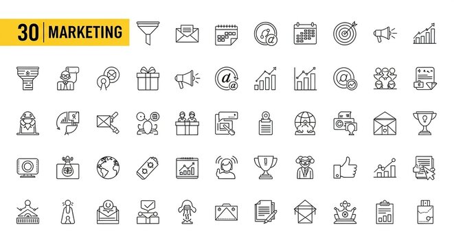 Collection of marketing icons for business and strategy