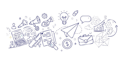 Business concept doodles with purple outlines vector