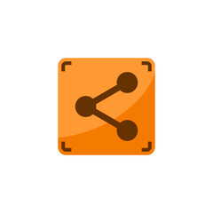 Orange square icon featuring a dark brown share symbol with connected circles.