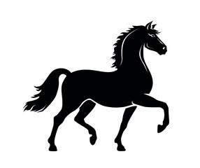 Icon silhouette of horse striding forward gracefully. Vector template on transparent background