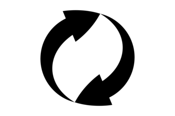 A black circular recycling symbol with two chasing arrows isolated on transparent background