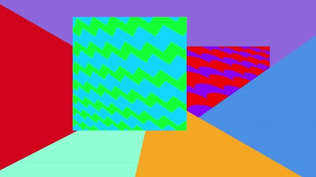 Abstract blue and white parallel abstract wave over abstract blue shapes on pink background