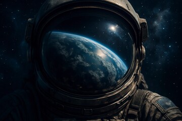 First-Person View of Earth Reflected in Astronaut Visor