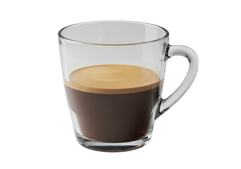 Isolated espresso beverage in clear glass mug, caffeinated coffee drink with crema foam
