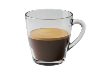 Isolated espresso beverage in clear glass mug, caffeinated coffee drink with crema foam