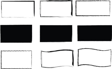 Abstract vector frame collection with rectangular shapes in black and white. Minimal hand-drawn border elements for design, layouts, posters, templates, and creative backgrounds.