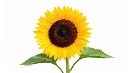Obraz premium Bright Studio Shot of a Sunflower Blossom with Green Leaves