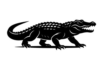 Naklejka premium Walking Alligator with Open Jaws - A Vector Graphic of an Aggressive Reptile