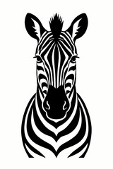 Front View Zebra Portrait Vector Graphic - Black and White Head and Shoulders