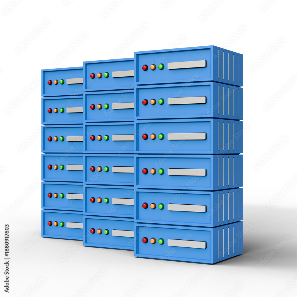 Aufkleber blue server rack on a isolated background. row of network servers in data center isolated.