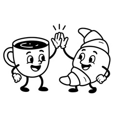 Coffee Cup and Croissant High Five Icon Vector - Cute Morning Food Characters.html
