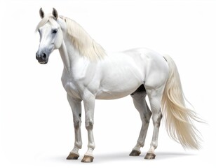 Obraz premium Elegant Full Body Isolated White Andalusian Horse Stallion Standing Still