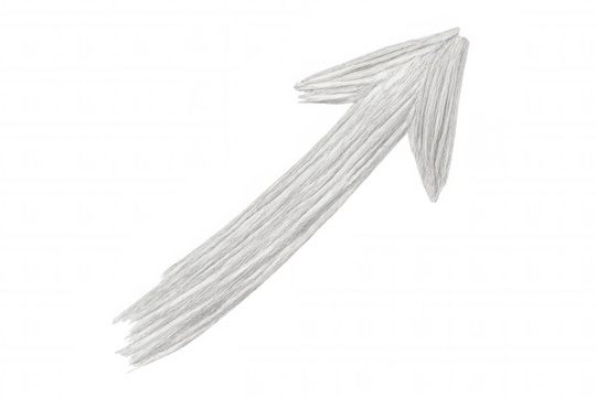 White arrow pointing upwards created with a brush stroke effect, isolated on transparent background