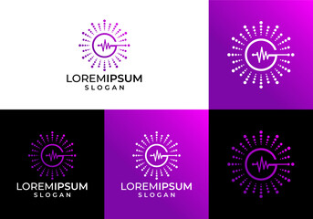 G initial logo icon vector with beat and spark