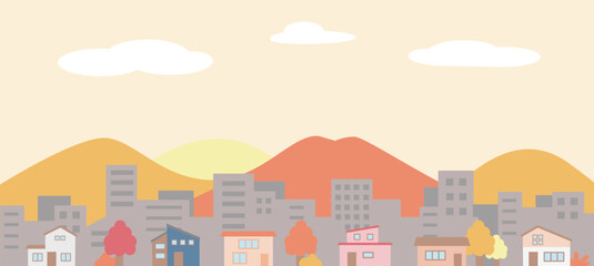 シンプルな秋の街並みのイラスト