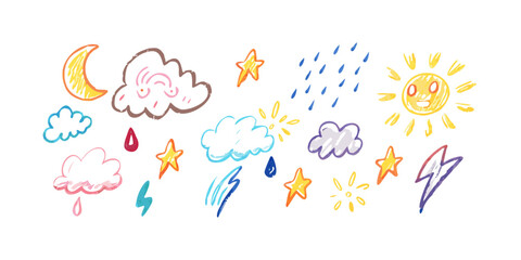 Hand drawn weather elements moon clouds