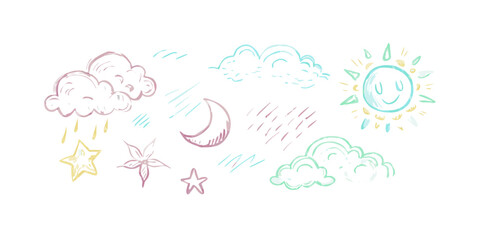 Hand drawn weather elements with watercolor effect