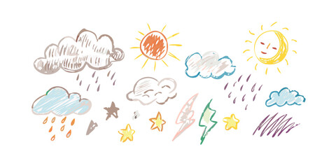 Hand drawn weather icons clouds rain