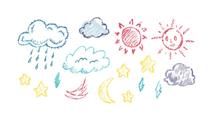 Hand drawn weather icons clouds rain