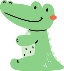 Crayon Smiling Cartoon Crocodile