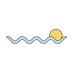 Vector art of stylized sun setting over wavy water