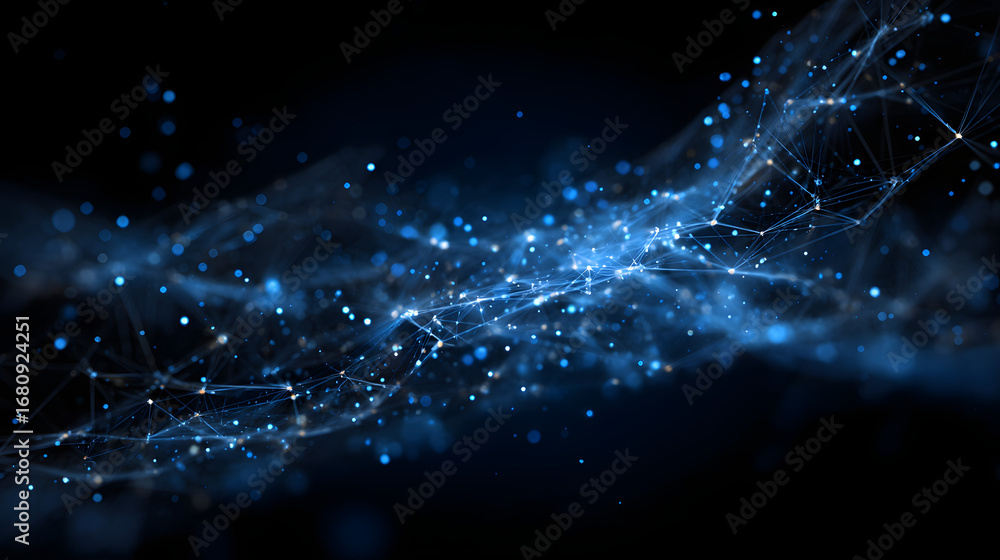 Poster abstract glowing network of connections and particle in a blue digital space