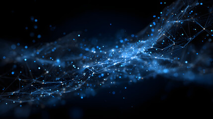 Abstract glowing network of connections and particle in a blue digital space