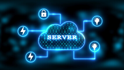 Digital Cloud Server Network with Binary Code and Connected Icons cloud computing data