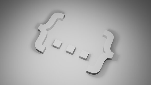 3D curly braces icon with embossed shadow on gray gradient background