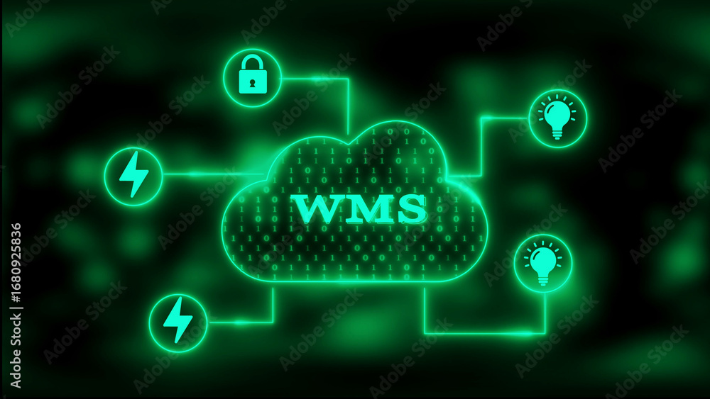 Aufkleber warehouse management system wms cloud network with security and energy icons cloud computing technol