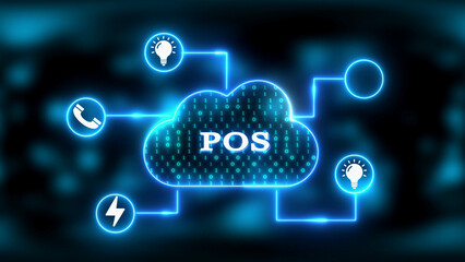 Point of Sale POS Cloud Network with Communication and Energy Icons cloud computing technology