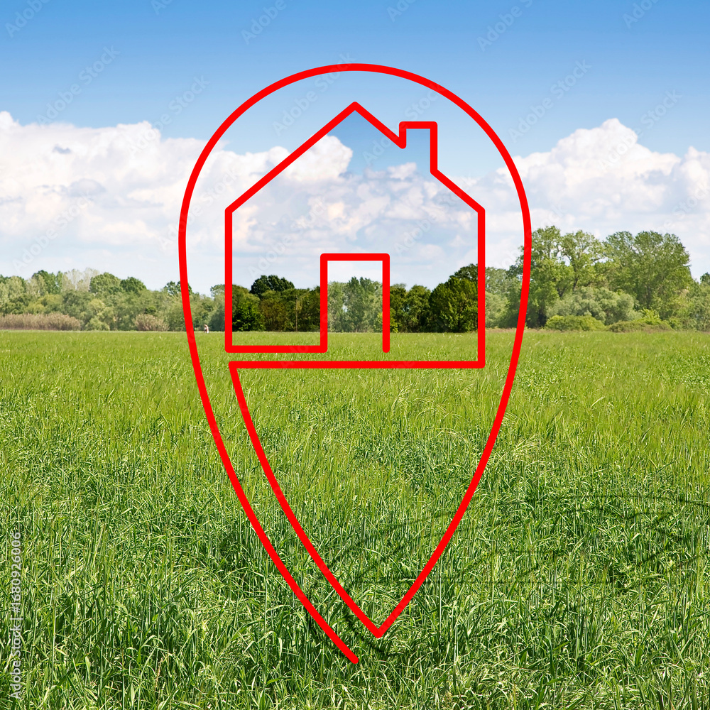 Poster land plot management and real estate concept with a vacant plot of land on a rural scene - vacant pl