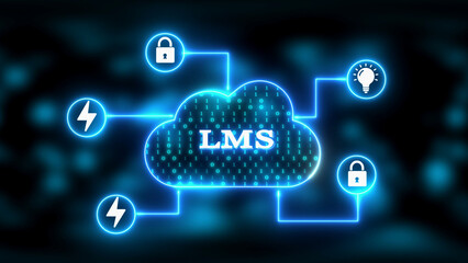 Digital Learning Management System Cloud Network with Icons for Security and Ideas cloud computing digital education