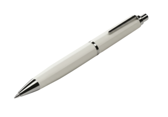 Isolated writing tool, slim metal pen in neutral tone, close up office or school supply