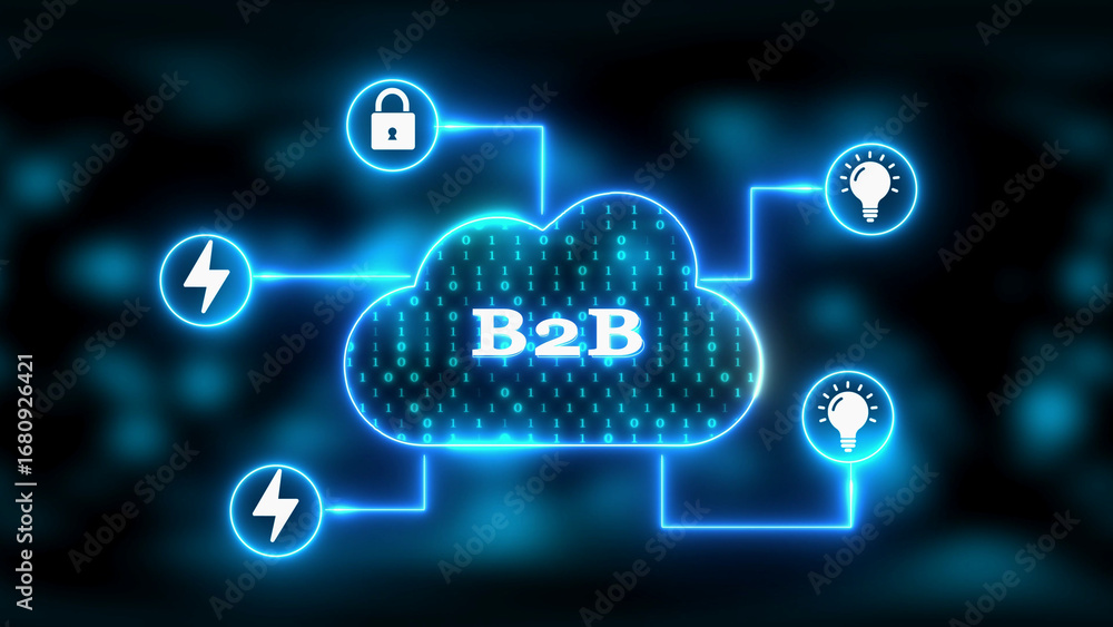Poster business to business cloud network with security and idea icons cloud computing connectivity