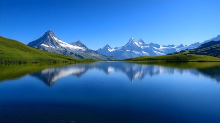 Majestic Snow- Capped Mountains Reflected in a Calm Lake