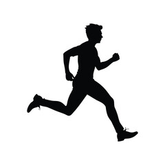 Silhouette of a man sprinting with full force and athletic prowess shown, person jogging silhouette vector illustration