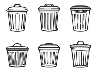 trash can Line Art Illustration